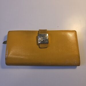 Yves Saint Laurent Mustard Yellow Leather Wallet with Silver-Tone Logo Clasp